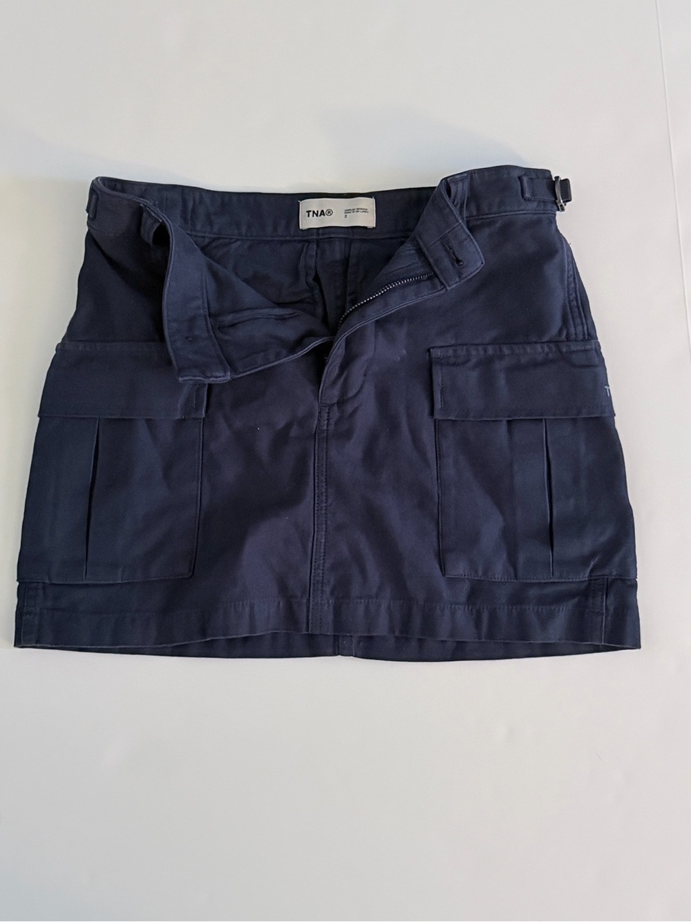Aritzia Tna Supply Cargo Micro Skirt Navy Blue Utility Mini Ajustable Waist 2